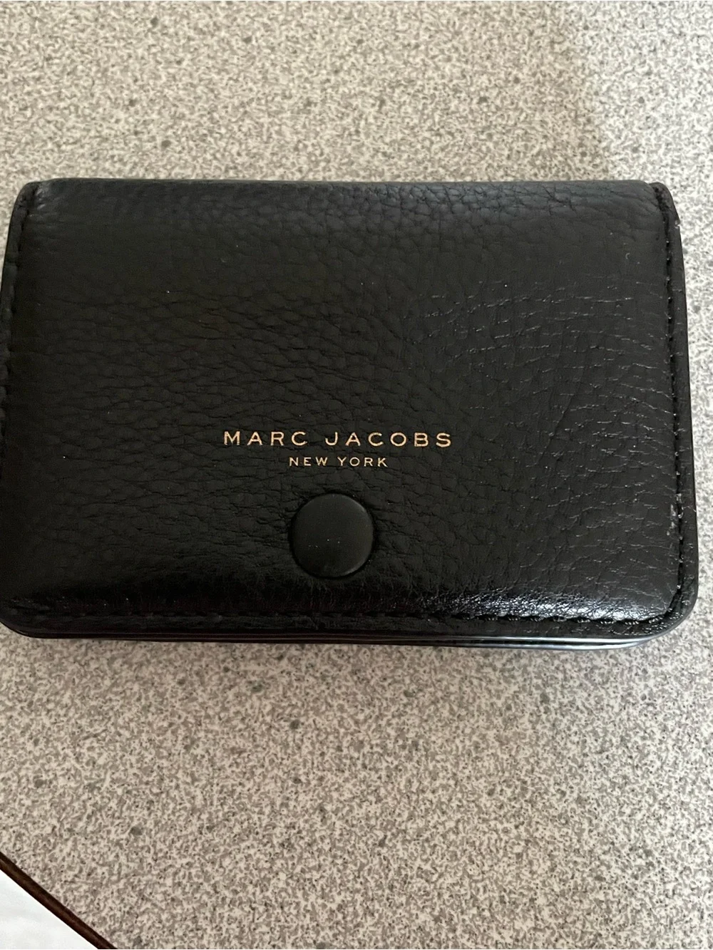 Marc Jacobs Black Pebbled Leather Card & Key Holder with Gold Logo